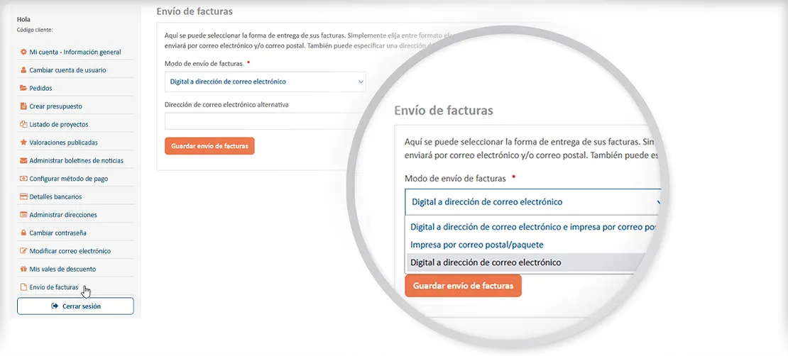 Fácil configuración del método de envío de su factura